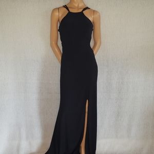 Strappy Halter Long Black Dress